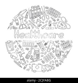 Hand Drawn Haelthceare doodle. Vector isolated Stock Vector