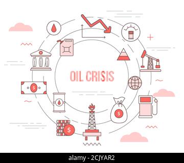 oil and gas crisis falling down concept with icon set template banner with modern orange color style Stock Vector