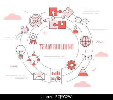 Team building vector line icons set. Collaborate, Networking, Engage ...