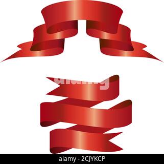 Set of vector decorative red silk ribbon banners posters for announcing isolated on white Stock Vector