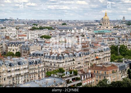 Aerial view of central Paris including Les Invalides and typical parisian houses Stock Photo