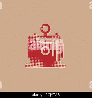 Large format camera icon in halftone style. Grunge background vector illustration. Stock Vector