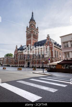 Historic town hall in the center of the Dunkirk. Stock Photo