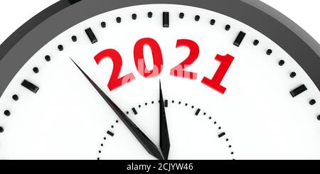 Black clock with 2021 represents coming new year 2021, three-dimensional rendering, 3D illustration Stock Photo
