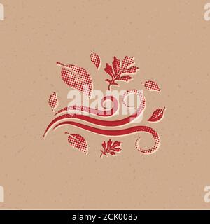 Autumn leaves icon in halftone style. Grunge background vector illustration. Stock Vector