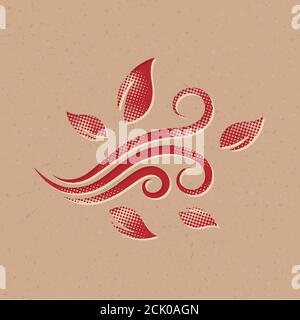 Blowing leaves icon in halftone style. Grunge background vector illustration. Stock Vector