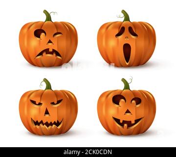 Halloween pumpkins set isolated on white background. Vector isolated halloween elements. Stock Vector