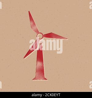 Wind turbine icon in halftone style. Grunge background vector ...