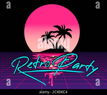 Vintage style poster for retro party banner, invitation, flyer, advertisement. Vector illustration of retro disco and dance. Stock Vector