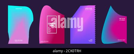 Modern covers design set vector Abstract bright neon pink pattern retro style. Dynamic colorful fluid texture halftone gradient lines. Futuristic geom Stock Vector