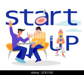 Start up banner or landing page with businessmen. Stock Vector