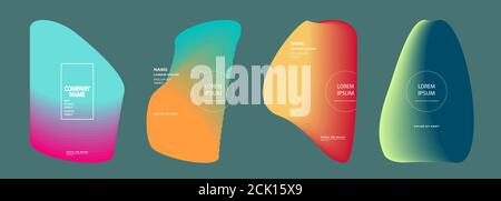 Modern covers design set vector Abstract bright neon blue pattern retro style. Dynamic colorful fluid texture halftone gradient lines. Futuristic geom Stock Vector