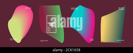 Modern covers design set vector Abstract bright neon pink pattern retro style. Dynamic colorful fluid texture halftone gradient lines. Futuristic geom Stock Vector
