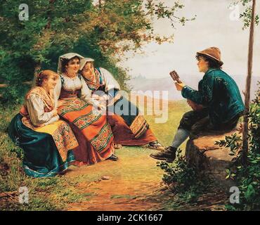 Vastagh György - Italian Girls (Courting) - Hungarian School - 19th  Century Stock Photo