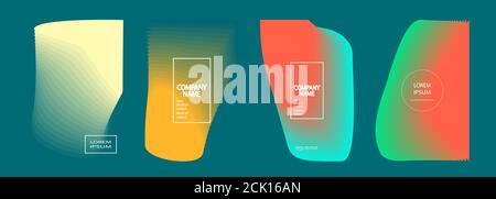 Modern covers design set vector Abstract bright neon blue pattern retro style. Dynamic colorful fluid texture halftone gradient lines. Futuristic geom Stock Vector
