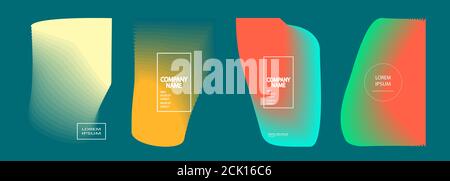 Modern covers design set vector Abstract bright neon blue pattern retro style. Dynamic colorful fluid texture halftone gradient lines. Futuristic geom Stock Vector