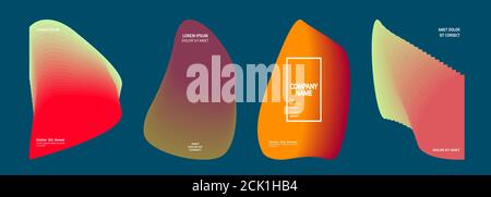 Modern covers design set vector. Abstract bright neon red pattern retro style. Dynamic colorful fluid texture halftone gradient lines. Futuristic geom Stock Vector