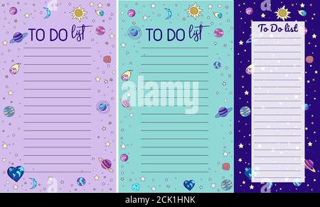 Doodle style empty agenda lists in vector for daily business planning, for school, office, shops, personal files. To-do list set isolated in space sty Stock Vector