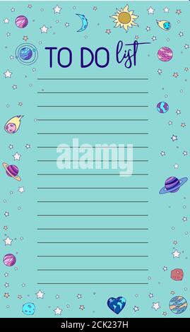 Doodle style empty agenda lists in vector for daily business planning, for school, office, shops, personal files. To-do list set isolated in space sty Stock Vector