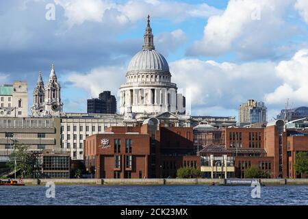 St Paul's Cathedral seen from the river Thames, London England United Kingdom UK