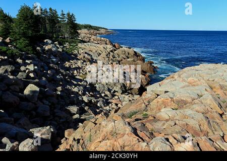 rocky coastline, Lakies Head, Cape Breton Highlands National Park, Cape Breton, Nova Scotia, Canada Stock Photo