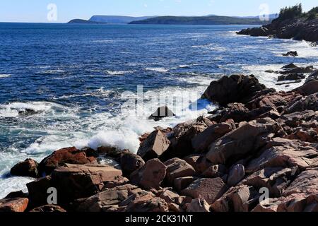 rocky coastline of Lakies Head, Cape Breton Highlands National Park, Cape Breton, Nova Scotia, Canada Stock Photo