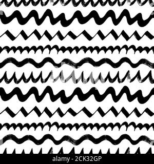 Wavy, zig zag, curly lines seamless vector pattern Stock Vector
