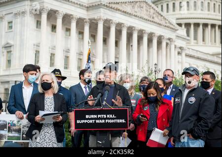 Comedian Jon Stewart, offers remarks during a press conference regarding legislation to assist veterans exposed to burn pits, outside the US Capitol in Washington, DC., Tuesday, September 15, 2020. Credit: Rod Lamkey/CNP /MediaPunch Stock Photo