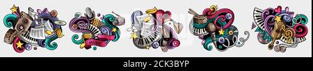 Music cartoon vector doodle designs set Stock Vector