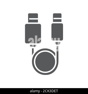 USB cable black glyph icon. Connectors and sockets for PC and mobile devices sign. Computer peripherals connector or smartphone recharge supply. Sign Stock Vector