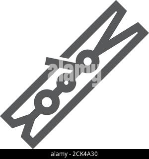 Clothes peg icon in thick outline style. Black and white monochrome ...