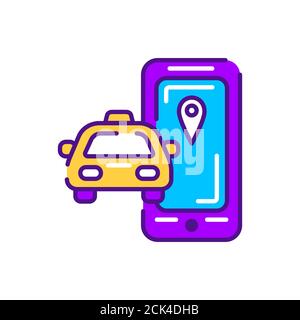 Car location color line icon. Online mobile application order taxi service. Pictogram for web, mobile app, promo. UI UX design element Stock Vector