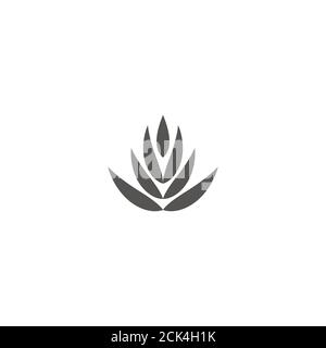Flat Lotus flower icon isolated on white background. Symmetrical sharp lotus petals. Sacred mental symbol. Vector illustration. Stock Vector