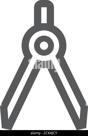 Drawing compass icon in thick outline style. Black and white monochrome ...