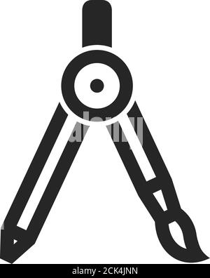 Drawing compass icon in thick outline style. Black and white monochrome ...