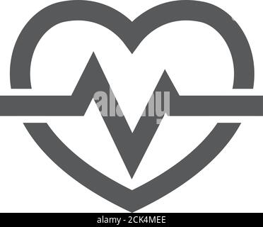Heart rate icon in thick outline style. Black and white monochrome ...