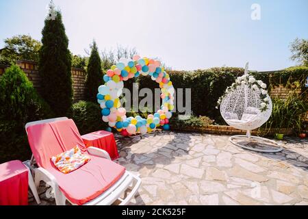 Balloons Hanging String Party Backyard Garden Stock Photo 1048025104