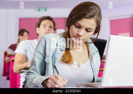 female student in a programming lesson Stock Photo