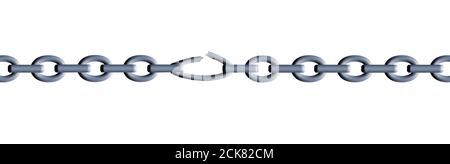 A chain is seen with stretched and broken weak link. Stock Photo