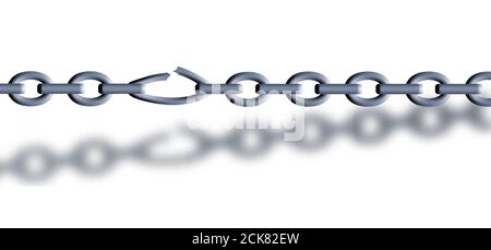 A chain is seen with stretched and broken weak link. Stock Photo