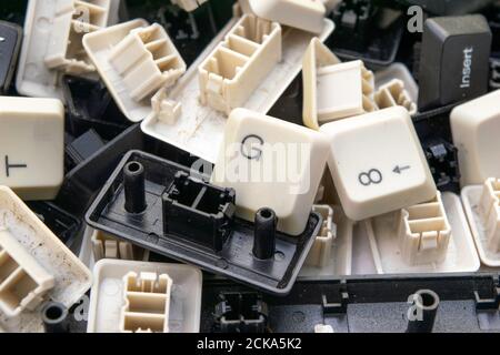 random assorted black and white keys from old computer keyboards Stock Photo