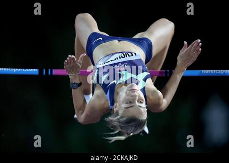 (200916) -- ZAGREB, Sept. 16, 2020 (Xinhua) -- Yuliya Levchenko of Ukraine competes in the Women's High Jump at IAAF World Challenge Zagreb-70th Hanzekovic Memorial in Zagreb, Croatia, Sept. 15, 2020. (Igor Kralj/Pixsell via Xinhua) Stock Photo