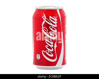 BUCHAREST, ROMANIA - DECEMBER 22, 2016. Can of Coca-Cola isolated on white background Stock Photo