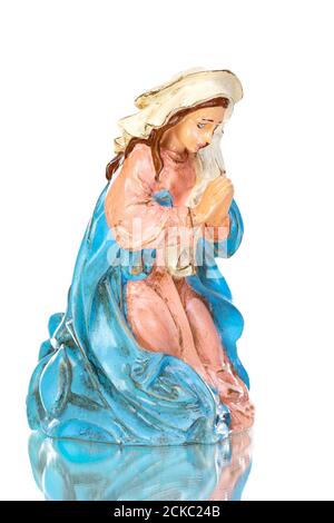 Ceramic figure of the virgin Mary isolated on white background Stock Photo