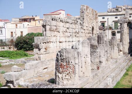 Ruins of Temple of Apollo, one of the most important ancient Greek monuments in Ortygia - Sicily, Italy Stock Photo