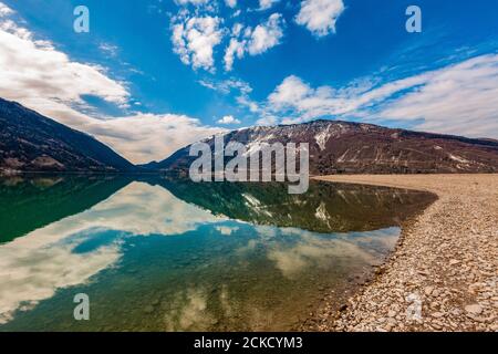 Italy Veneto Dolomiti Bellunesi - Alpago -  Lake of Santa Croce Stock Photo