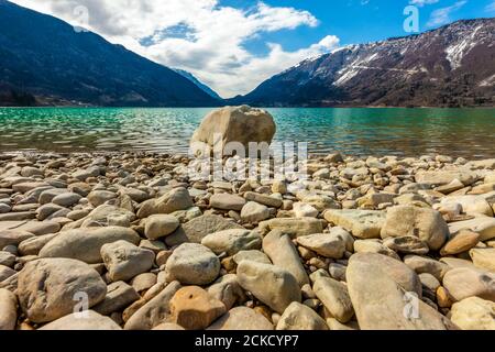 Italy Veneto Dolomiti Bellunesi - Alpago -  Lake of Santa Croce Stock Photo