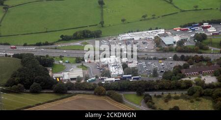 aerial view of Northbound & Moto Frankley Southbound motorway services on the M5 near Birmingham