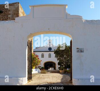 Entrance to Monte Toro Monastery - Menorca, Balearic Islands, Spain Stock Photo