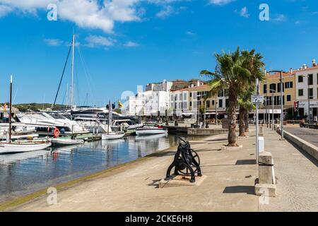 Mahon harbor and paseo maritimo - Mahon, Menorca, Balearic islands, Spain Stock Photo